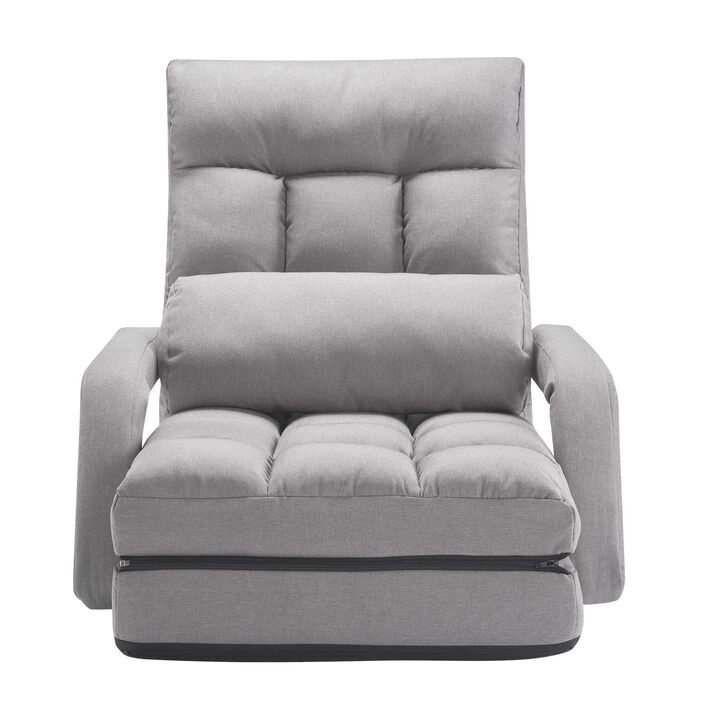 Floor Gaming Chair, 5-Position Adjustable Folding Sofa Chair with Armrests - Grey