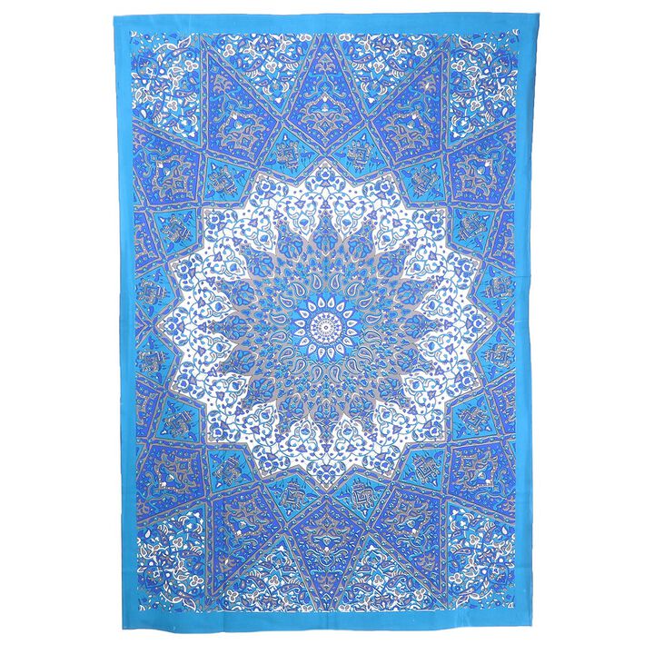 HomeRoots 80" X 56" Royal Blue Mandala Cotton Hanging Tapestry