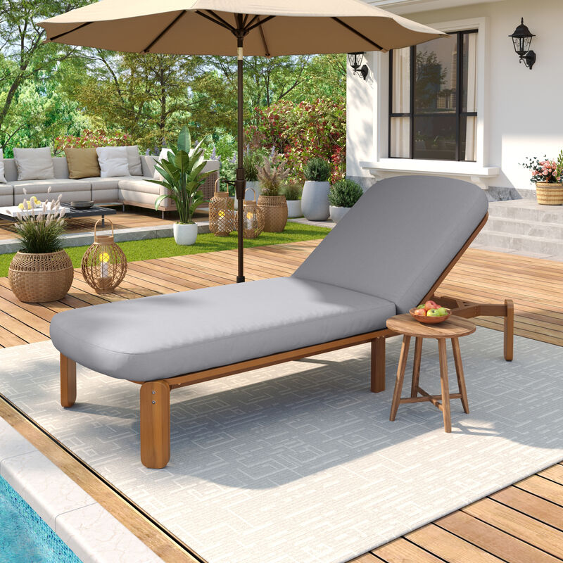 Merax Acacia Wood Adjustable Outdoor Chaise Lounge with Thick UV-Resistant Cushion image number 3