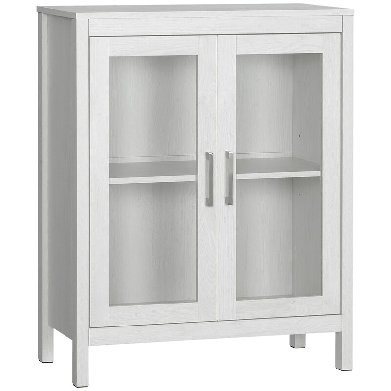 White Bathroom Tower: Modern Floor Cabinet with Glass Doors