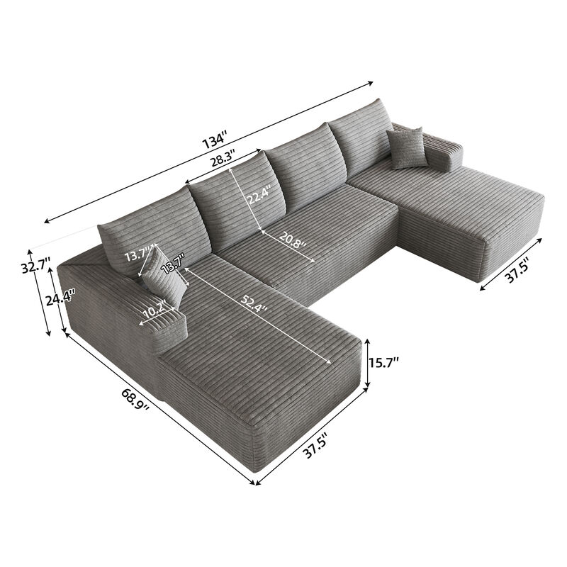 Vitpug 134" Comfort U Shaped Cloud Sectional Sofa image number 3