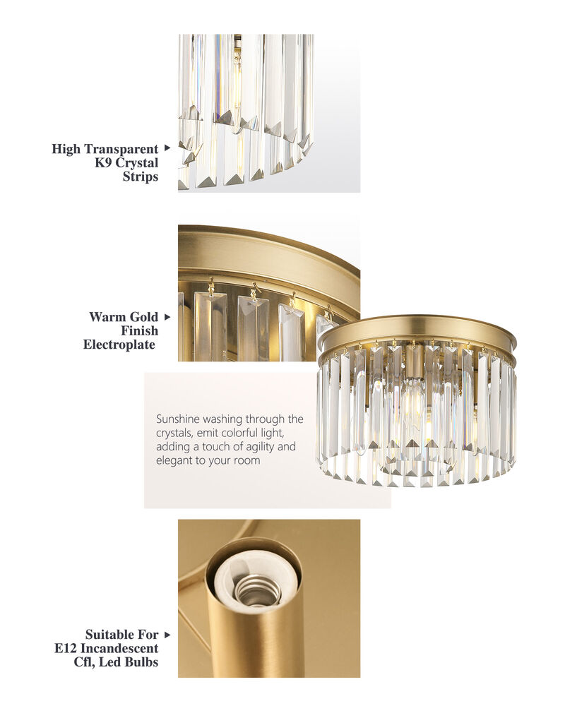 12 in. Modern Glam 3-Light Dimmable Crystal Flush Mount Ceiling Light image number 3