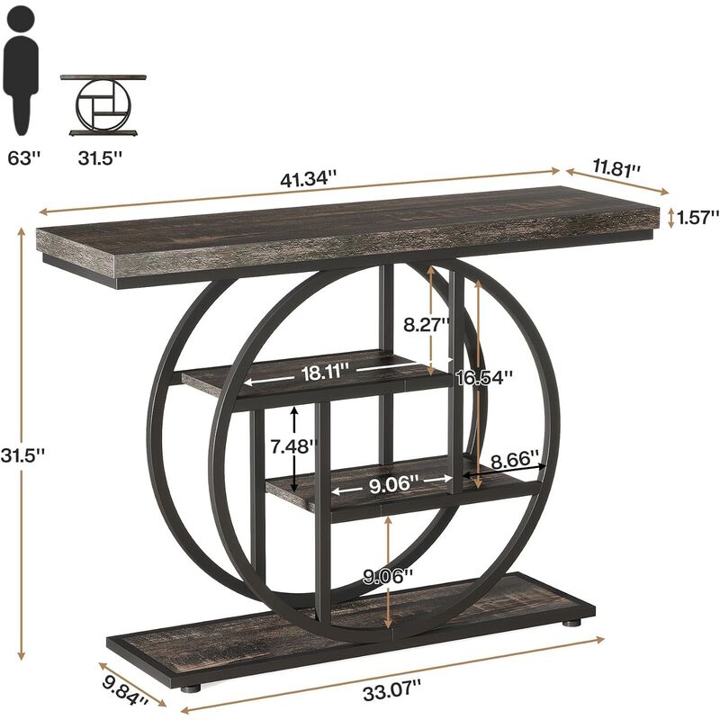 Tribesigns Industrial 4-Tier Wood Console Table image number 4
