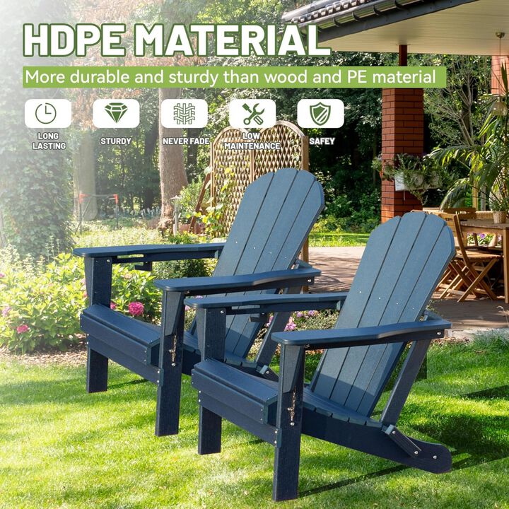 Folding Outdoor Adirondack Chairs with Cup Holders (Set of 2)