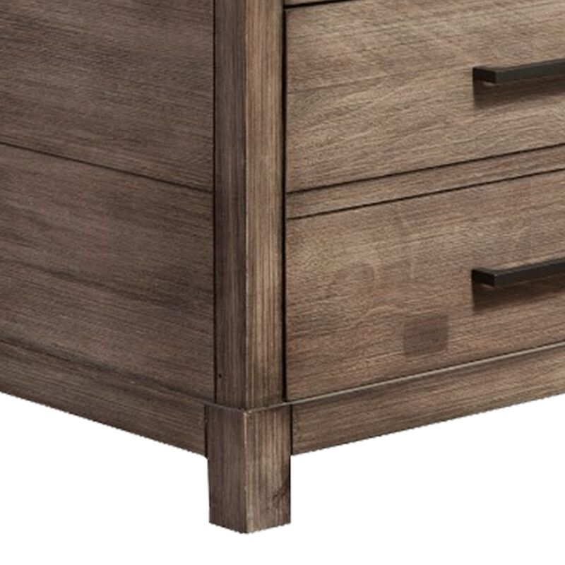 Rustically Designed Nightstand with 3 Drawers  Brown-Benzara