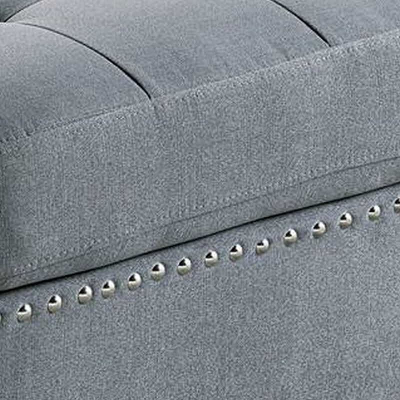 Pali 32 Inch Modern Square Ottoman, Foam Tufted Seat, Gray Linen Fabric-Benzara