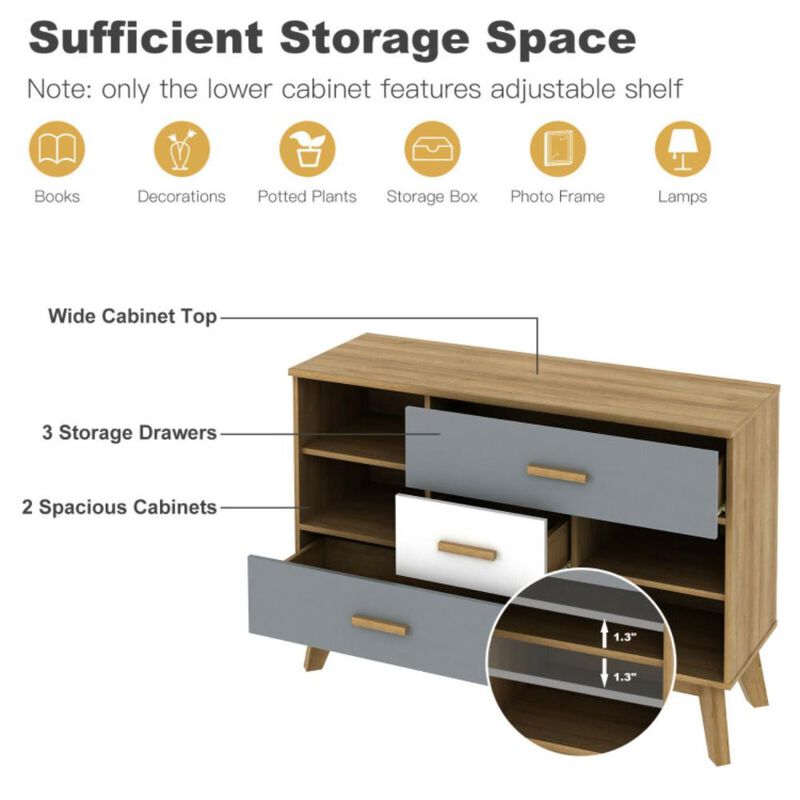 Hivvago Free-standing Storage Floor Cabinet with 2 Doors and 3 Drawers