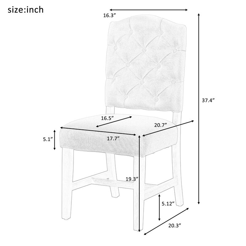 Merax Chic Button Tufted High-Back Fabric Dining Chairs with Curved Rubber Wood Legs image number 3