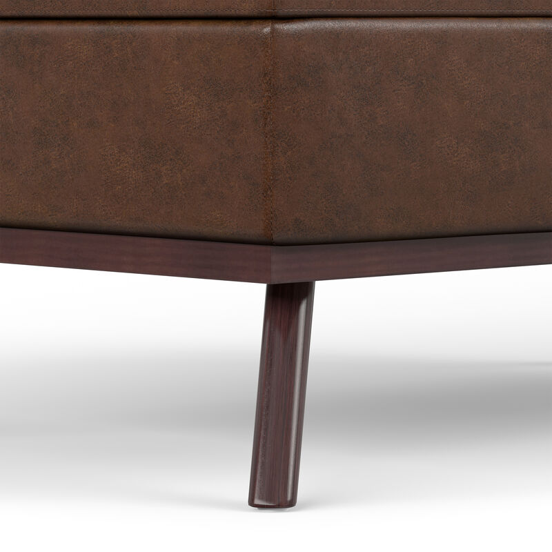 Owen 42 inch Wide Mid Century Modern Rectangle Lift Top Large Coffee Table Storage Ottoman in Distressed Chestnut Brown Vegan Faux Leather, Assembled image number 7