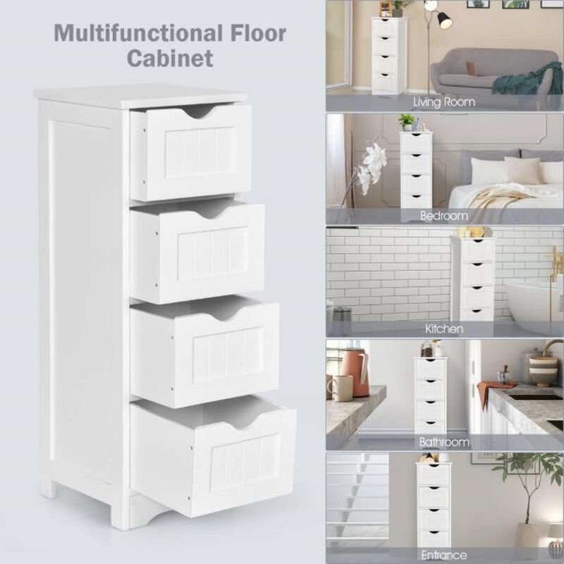 Hivvago Modern Farmhouse 4-Drawer Bathroom Linen Floor Cabinet in White Wood Finish