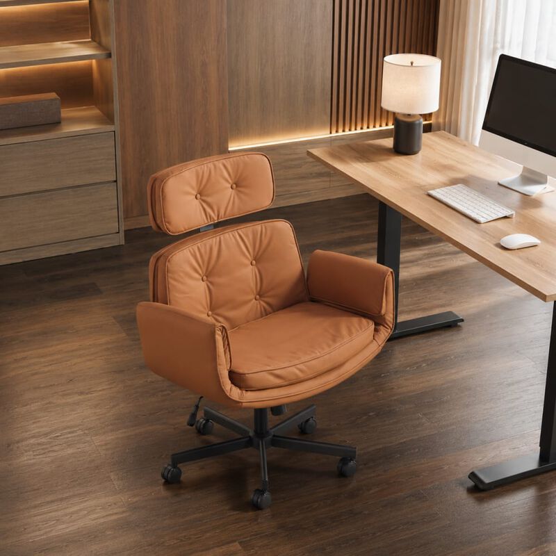 GOODSILO Cross-Legged Swivel Task Chair with Adjustable Armrests, Wheels, Removable Headrest for Home, Office, Makeup, Gaming Use image number 3