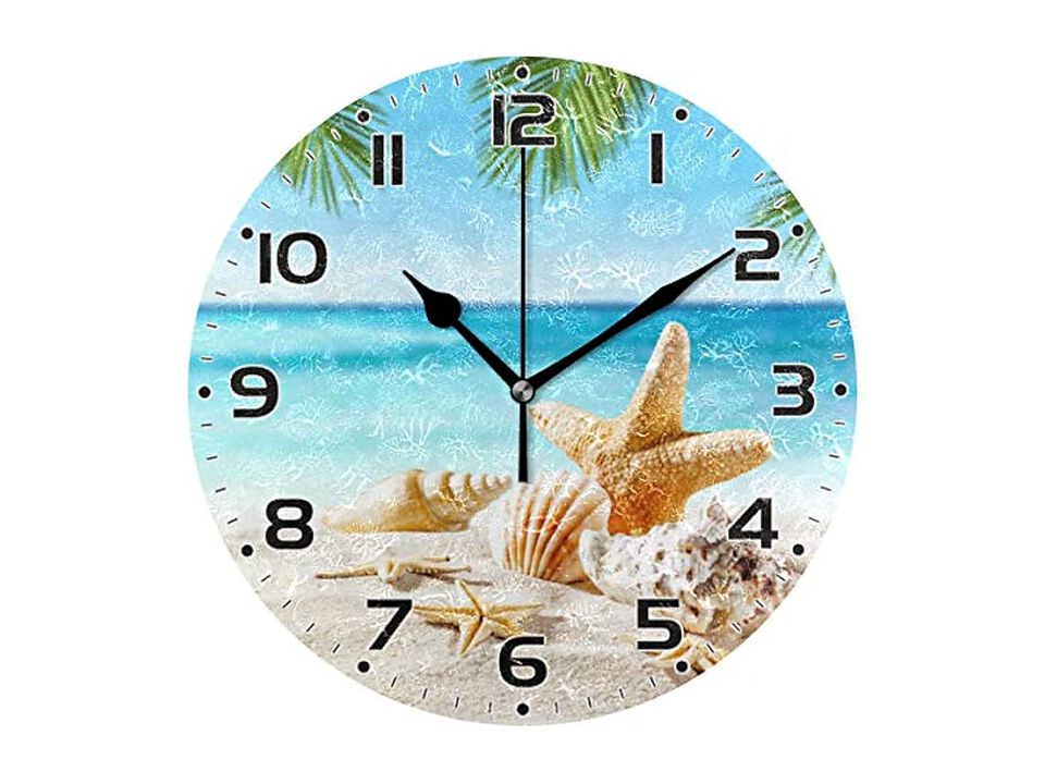 Tropical Seashells Starfish Beach Wall Clock Silent Non Ticking
