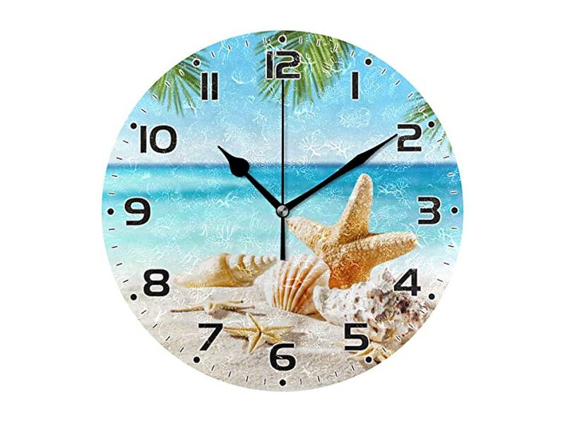 Tropical Seashells Starfish Beach Wall Clock Silent Non Ticking image number 0