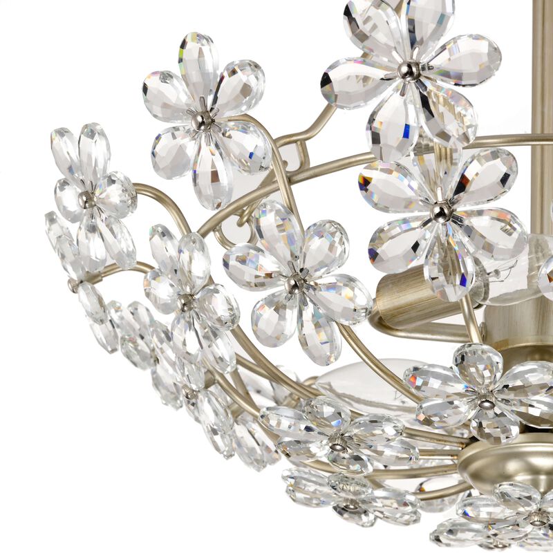 Daria Glam Brushed Silver-ish Champagne 3-Light Daisy Crystal Glass Flower Chandelier image number 5