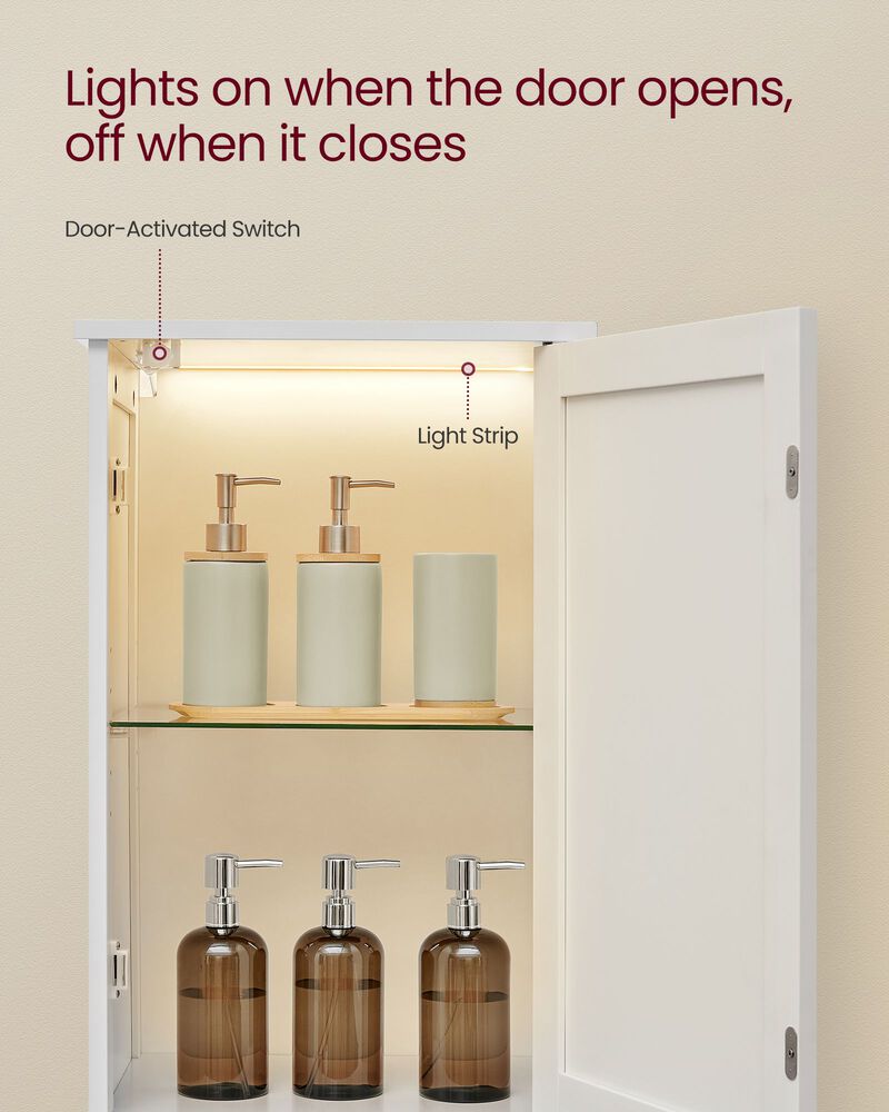 Freestanding Tall Bathroom Cabinet with Built-In LED Lights for Towels and Toiletries