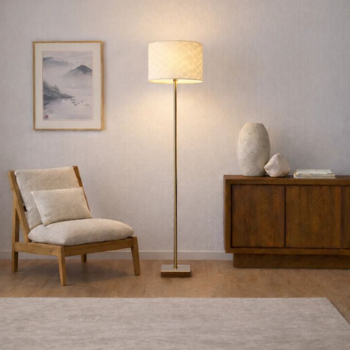 ELEMENT ACE Slim Minimalist Floor Lamp with Stable Base, Tall Standing Light with Neutral Cylinder Shade for Living Room, Bedroom, Reading Corner Ambient Lighting