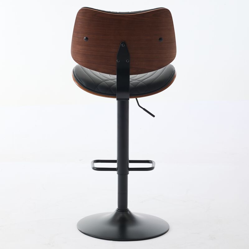 Streamdale Walnut Bentwood Faux Leather Back Swivel Bar Stool