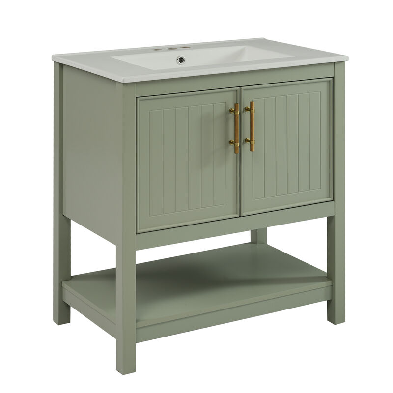 Whisen 30" Bathroom Storage Cabinet Bathroom Vanity with Ceramic Sink, Soft Close Doors and Open Shelf