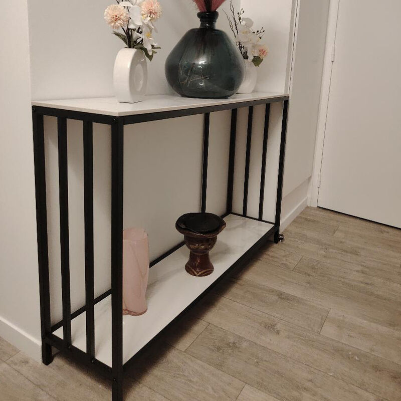 2 Tier Modern Sofa Table Heavy Duty Sintered Stone Console Table image number 3
