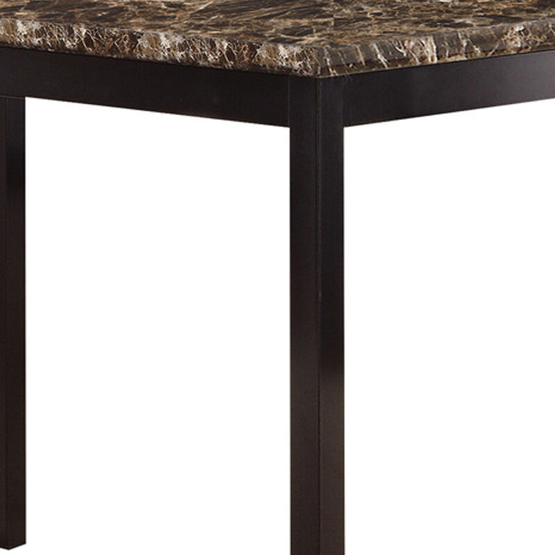 Faux Marble Top Dining Table with Metal Straight Legs, Brown and Black-Benzara image number 2