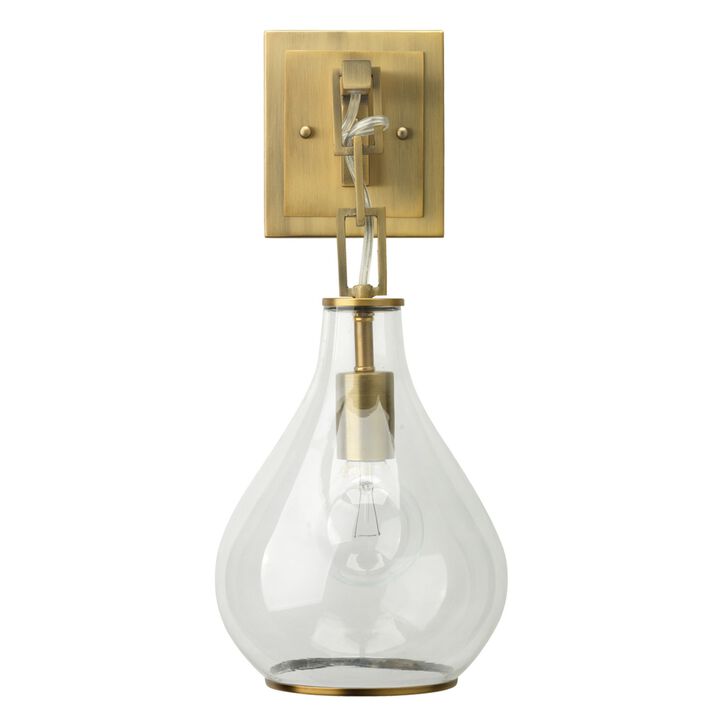 Ada 18 Inch Modern Wall Sconce, Real Blown Glass, 40W Bulb, Brass Finish - Benzara