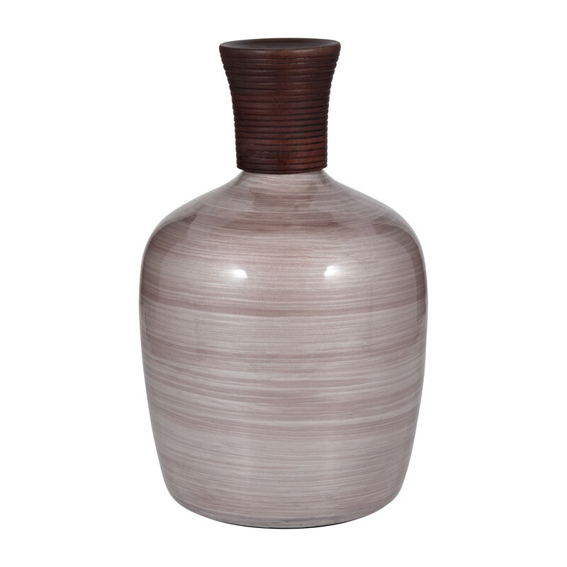 Glass, 16" Wooden Top Vase, Blush image number 0