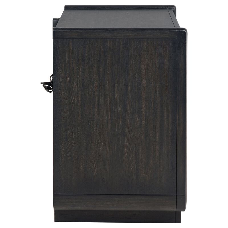 Lina Nightstand with 2 Drawers, LED Light, Dual USB Port, Black Wood image number 4