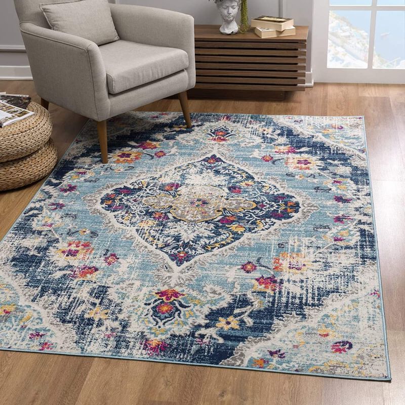 4 x 6 ft. Blue Distressed Medallion Area Rug