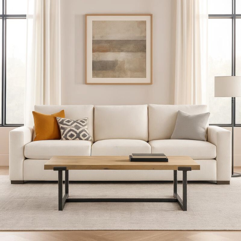 Marlon 48" Coffee Table | Handmade Aluminum Cast Black Frame | Natural Brown Solid Mango Wood Top