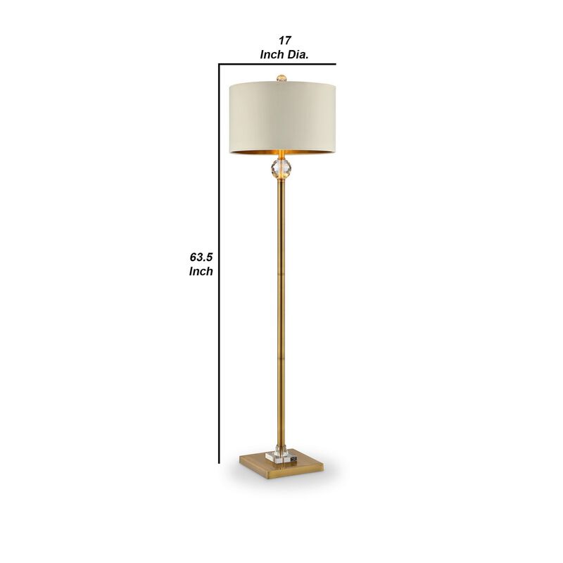 Floor Lamp with Crystal Orb and Metal Stalk Support, Gold-Benzara