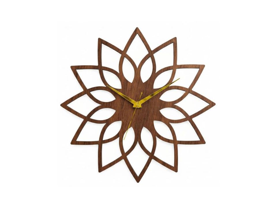 12 Inch Silent Wall Clock - Battery Operated Wood Mandala Decor for Living Room