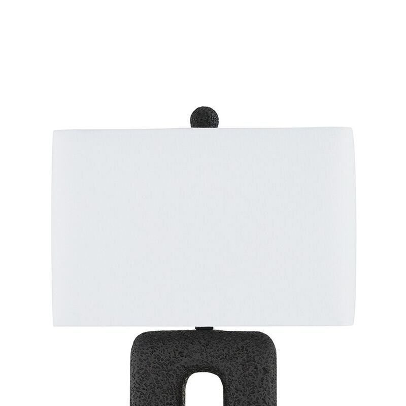 27 Inch Table Lamp Set of 2, Black Rectangular Cutout Base, Fabric Shade - Benzara