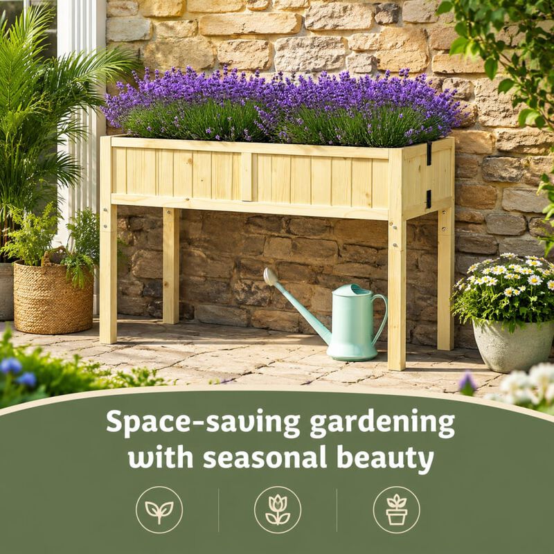 WOW PIONEER Elevated Fir Wood Raised Garden Bed Folding Planter Box with Drain Holes for Patio Balcony Flower Vegetable Growing image number 4