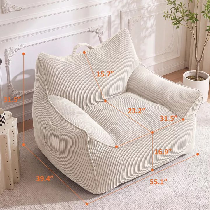 Vipbear Corduroy Bean Bag Chair with Armrests Comfy Lazy Floor Sofa Couch for Living Room, Bedroom