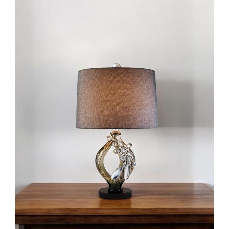 Hivvago Brown and Gold Faux Crystal Glam Accent Table Lamp