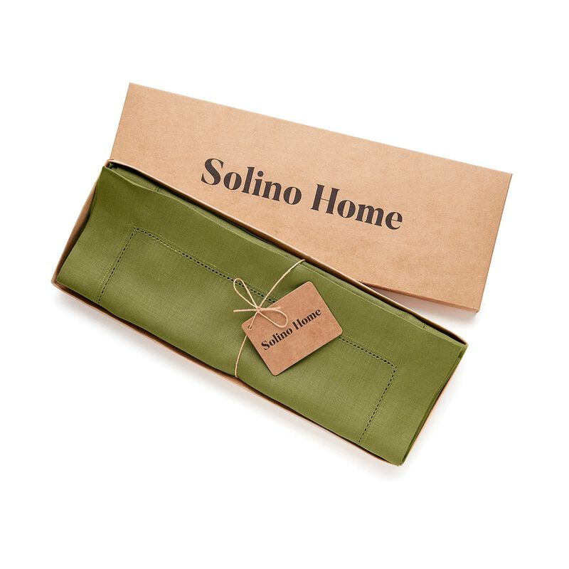 Solino Home 100% Pure Linen Placemats 14 x 19 Inch Set of 4 - Classic Hemstitch