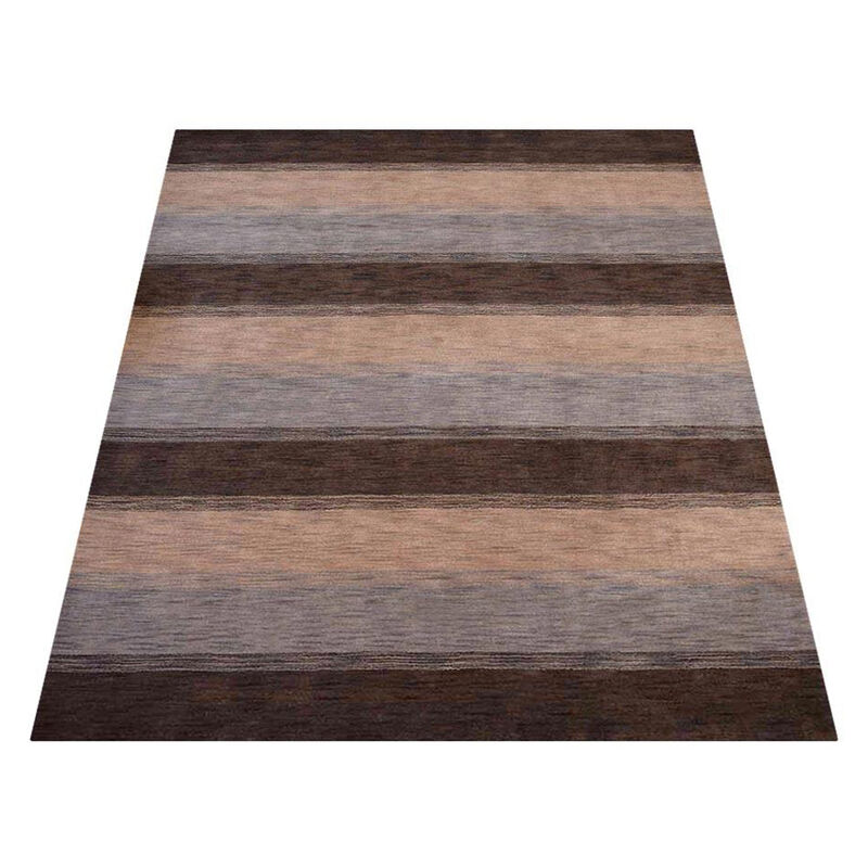 RUGSOTIC CARPETS HAND KNOTTED LOOM WOOL ECO-FRIENDLY AREA RUGS  - 6'x9', Rectangle, Brown Beige Color, Contemporary Modern Design, High Pile Thick Handmade Anti Skid Rugs for Living Room (L00206) image number 2