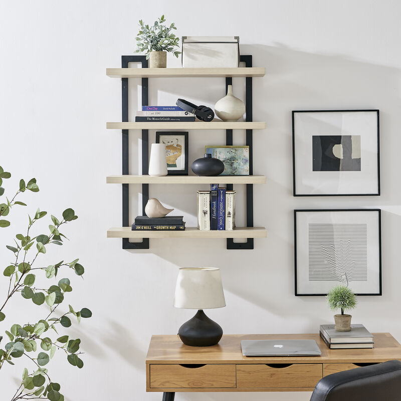 4-Tier Wide Ladder Bracket Floating Metal Frame Wall Shelves