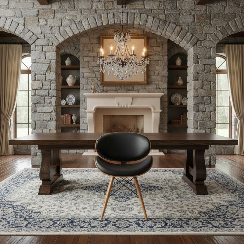 Mid-Century Dining Chair in Walnut Wood and Black Faux Leather image number 5