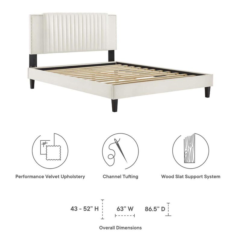 Modway Zahra Channel Tufted Performance Velvet Twin Platform Bed in White image number 5