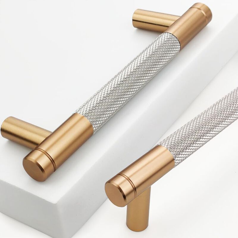 Gutuwellea 2 Pack 3 3/4 Inch 96 mm Bronze and Nickel Knurled Cabinet Handles Cabinet Pulls Aluminum Handles Drawer Pulls Oxidati