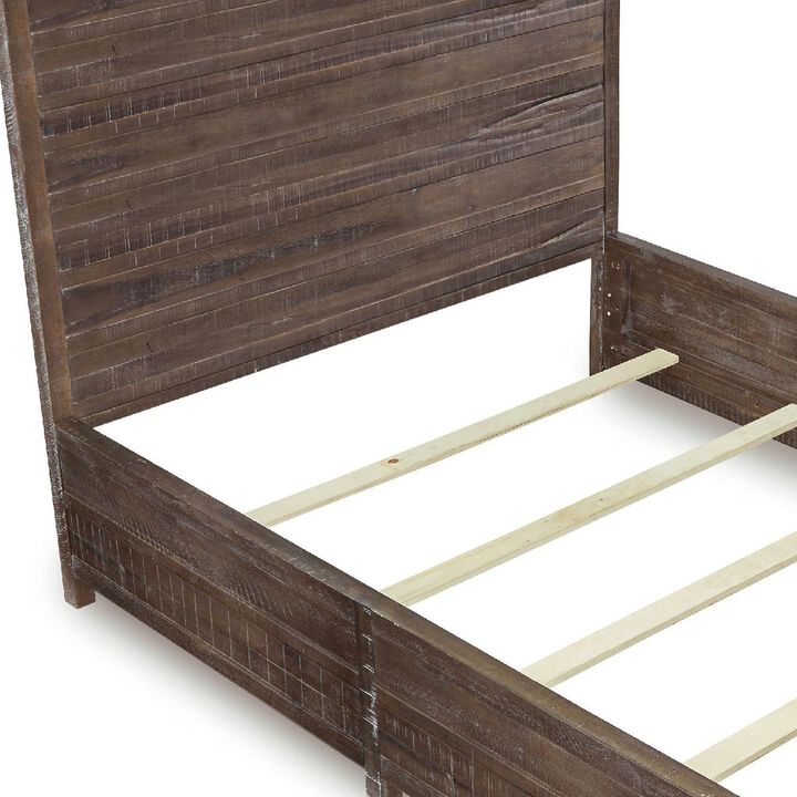 Cas Sengon Tekik Low Profile Panel California King Bed, Rough Hewn, Brown