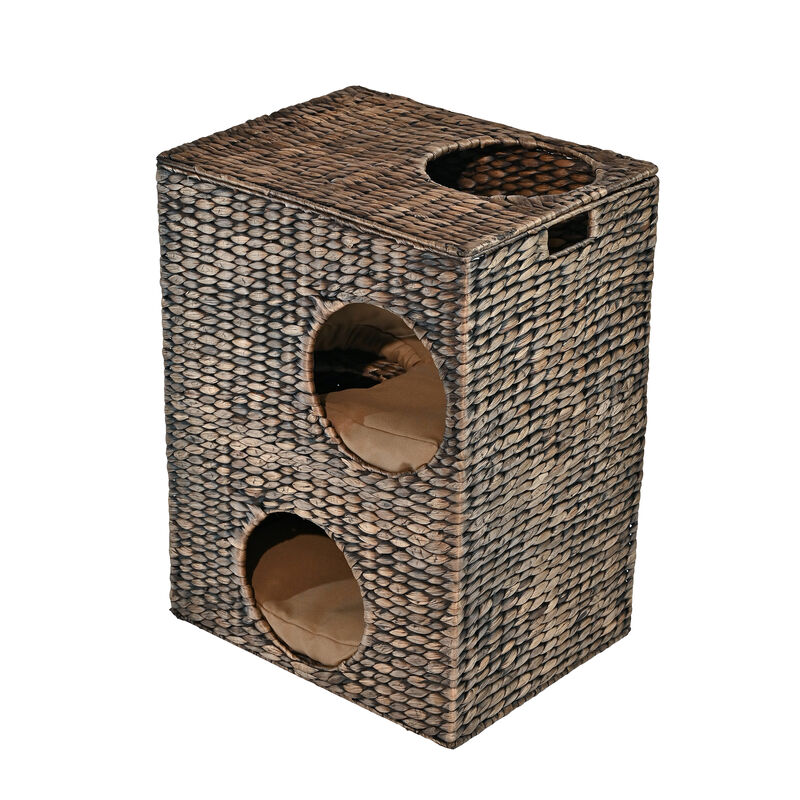 Jaxon Modern Classic 2-Tier Handwoven Hyacinth Rectangular 5-Hole Cat Condo with 2 Machine-Washable Cushions image number 6