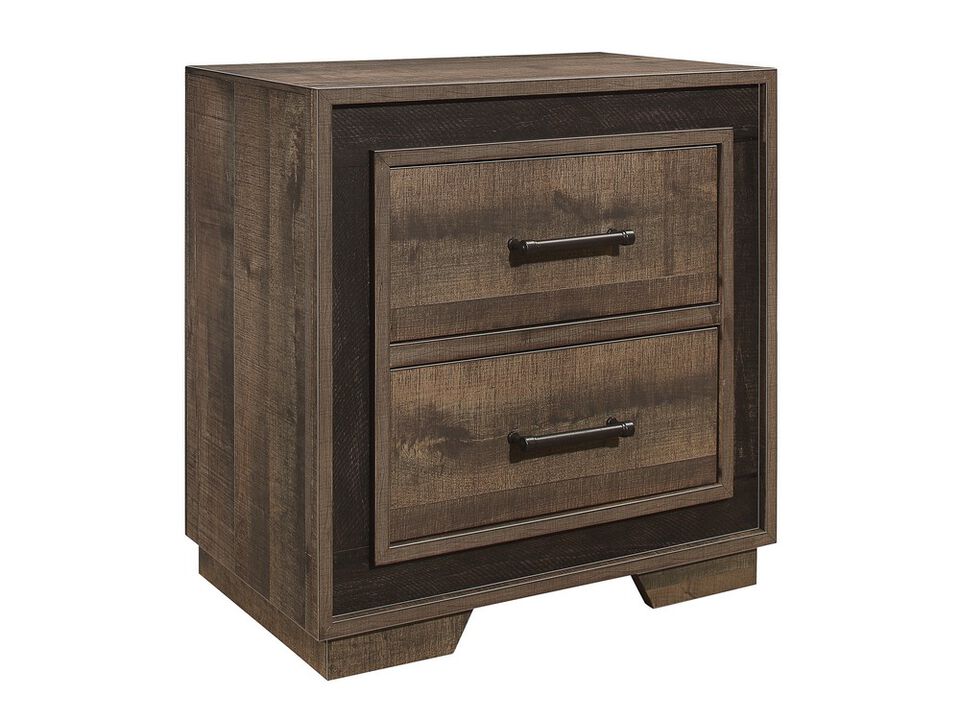 Wooden Nightstand with Sled Base and Metal Bar Pulls, Brown - Benzara