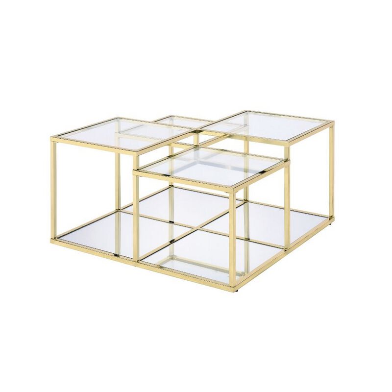 Coffee Table with Glass Top and Tubular Frame, Gold