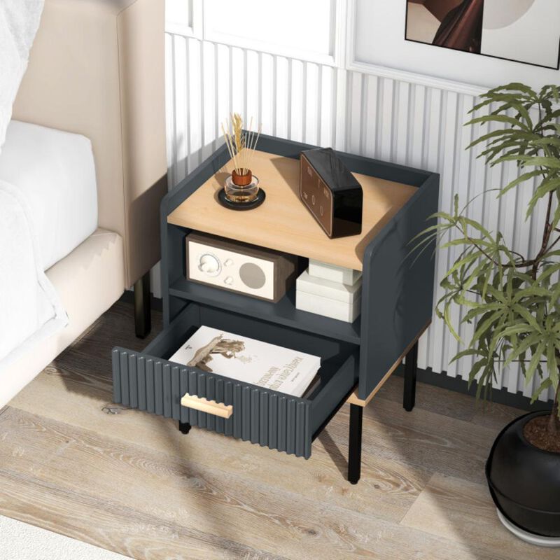 Hivvago Nightstand Bedside End Table with Drawer and Shelf for Living Room Bedroom-Set of 2
