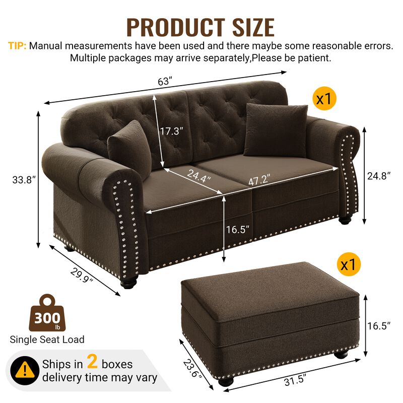 2-Seat Velvet Upholstered Sofa image number 9