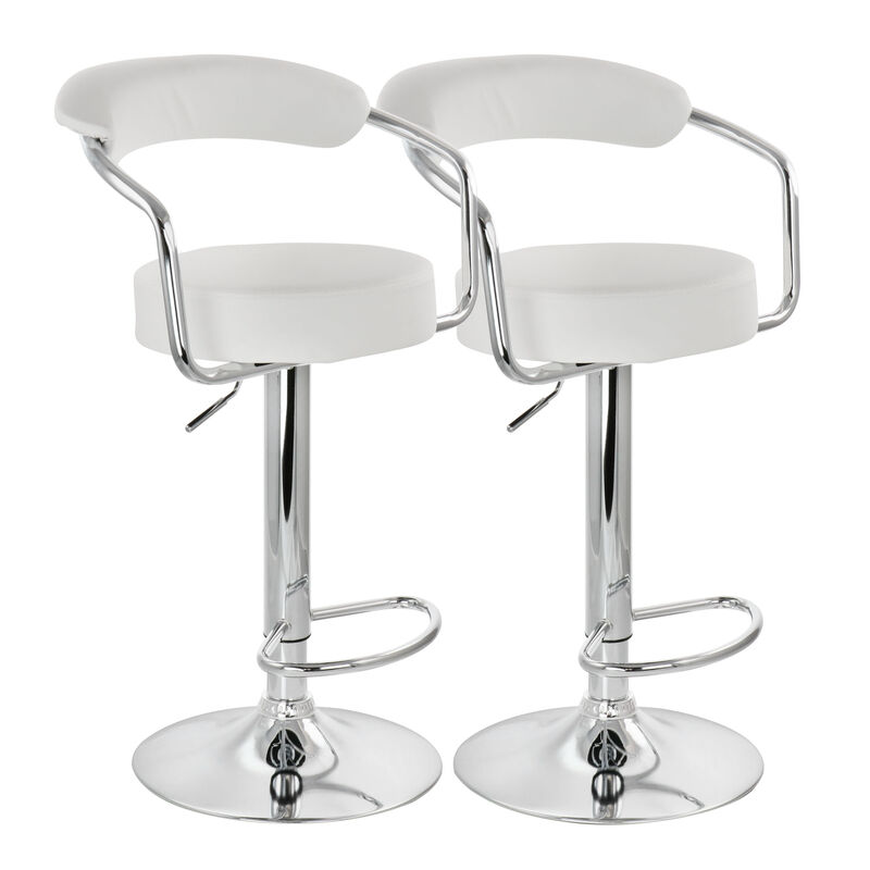 Elama 2 Piece Faux Leather Retro Adjustable Bar Stool in White with Chrome Handles and Base image number 0