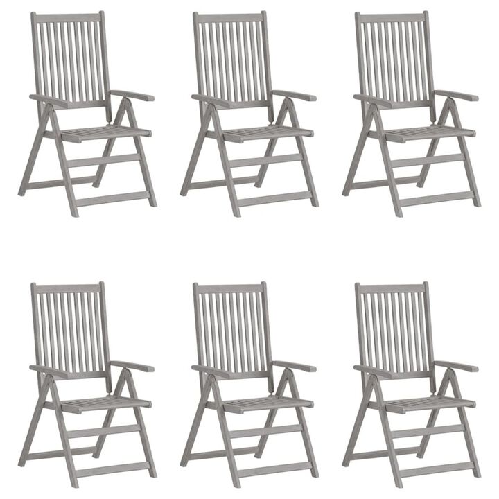 Garden Chair Set of 6 Gray Solid Acacia Wood Standard Foldable