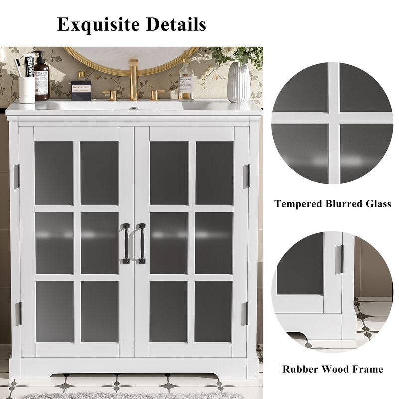 30" Modern Bathroom Vanity with Ceramic Sink, White